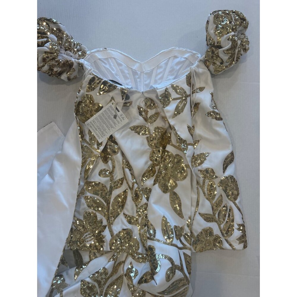 Markarian Esmee Off The Shoulder Sequin Embellished Duchesse Satin Dress Gol NWT - Picture 5 of 8